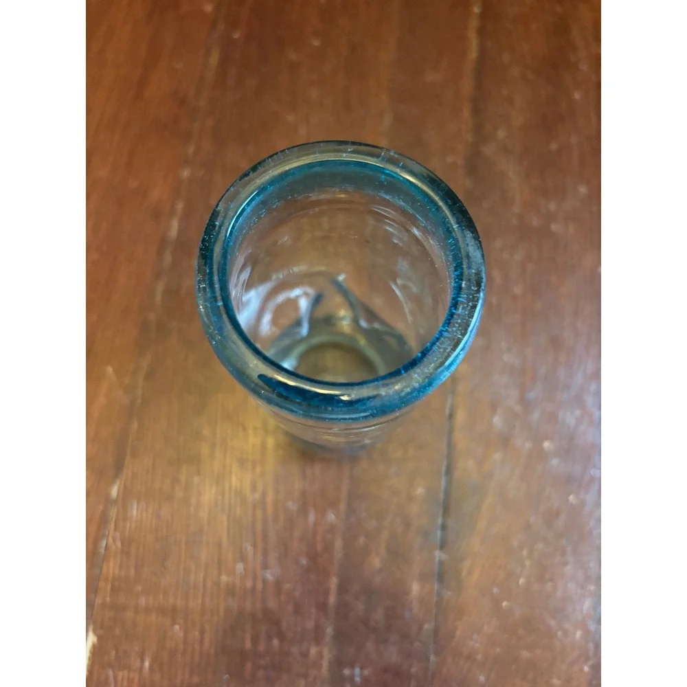 Handblown Mexican Tequila Glass Turquoise Blue Rim Dimpled Recycled Glass 6.25in